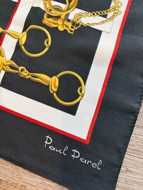 Paul Darel Black Silk Scarf with Gold Bit Print